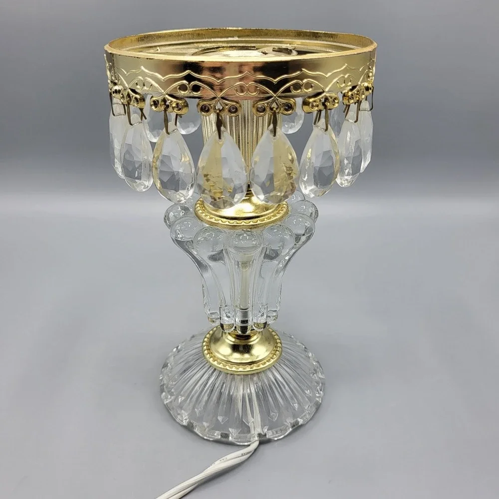 Michelotti Crystal Boudoir Table Lamp Base Crystal Prisms Gold Tone Glass Clear